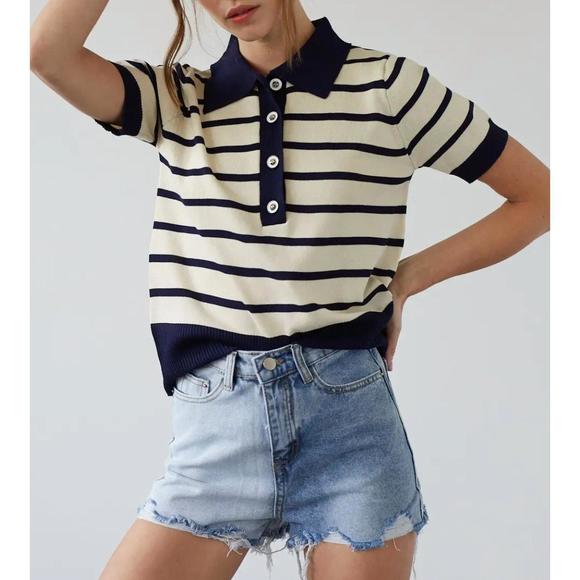 NEW DESSIN STUDIO two-tone colorblocked denim short in light denim - Picture 2 of 5